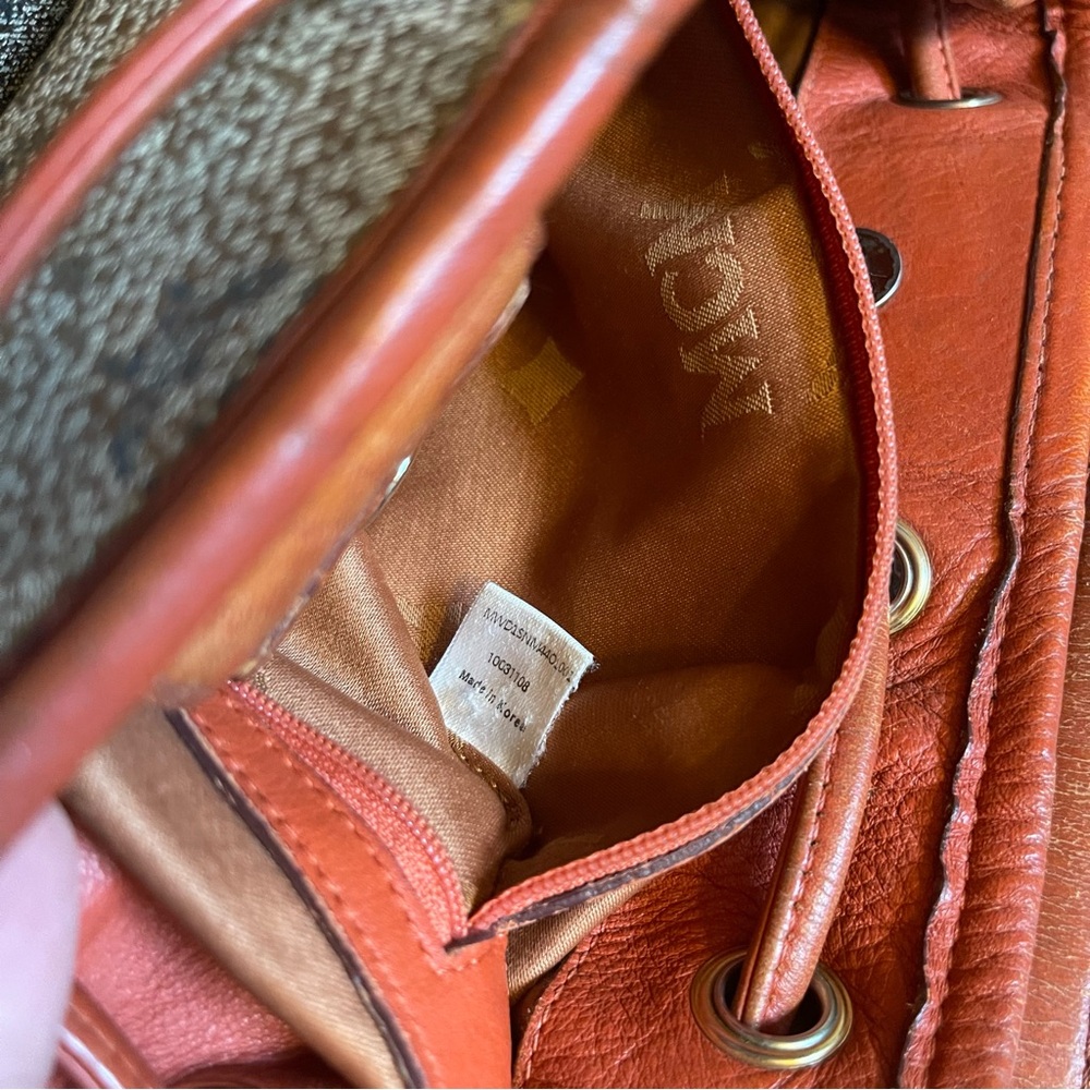 MCM Visetos Jacquard Bucket Bag Drawstring Crossbody Shoulder Brown Orange - Picture 8 of 16